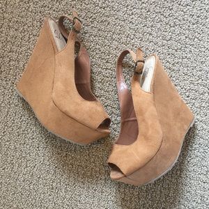 Brown Suede Slingback Wedges